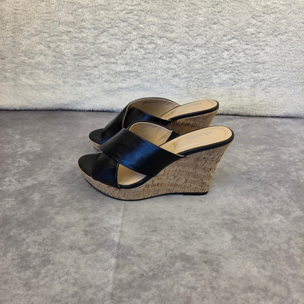 Charles by Charles David Latrice Black Cork Wedge Sandals 9.5M S2395